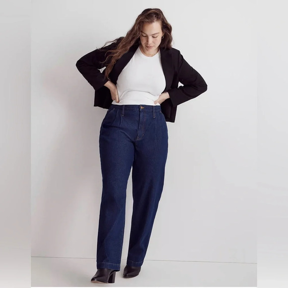 NWT Madewell Baggy Straight Jeans in Woodham Wash: Pleated Edition Size 32 - Picture 1 of 13